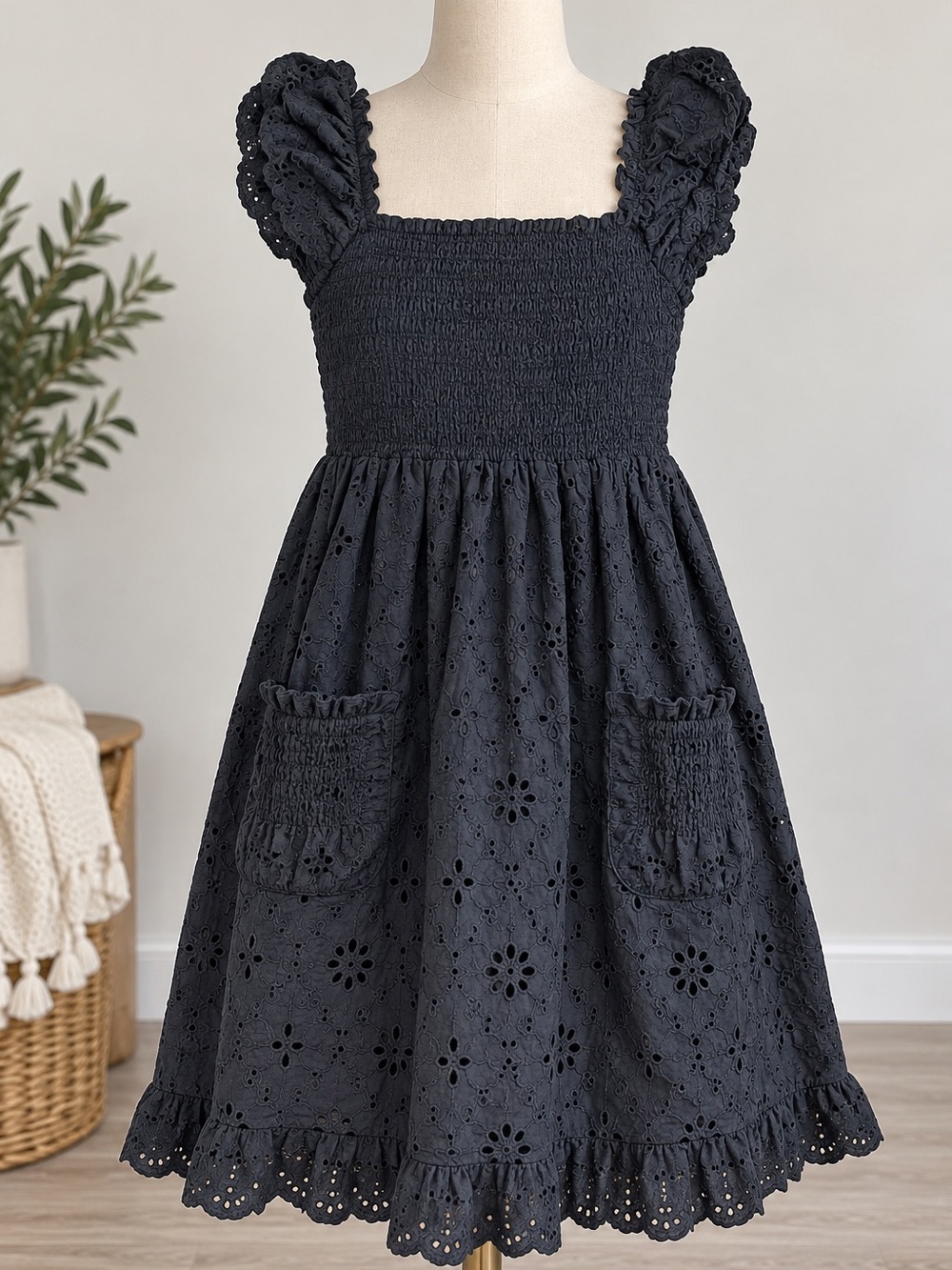 Vintage Y2K Juicy Couture Girls Sz 6 Black Eyelet Ruffle Sundress